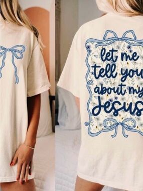 Let Me Tell You About My Jesus Cream Graphic Tee - Women’s
